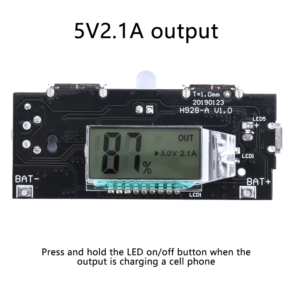 5V 1A 2.1A Mobile Power Bank Module LED LCD Module Board DIY18650 Lithium Battery Charger PCB Power Digital Dual USB Charging