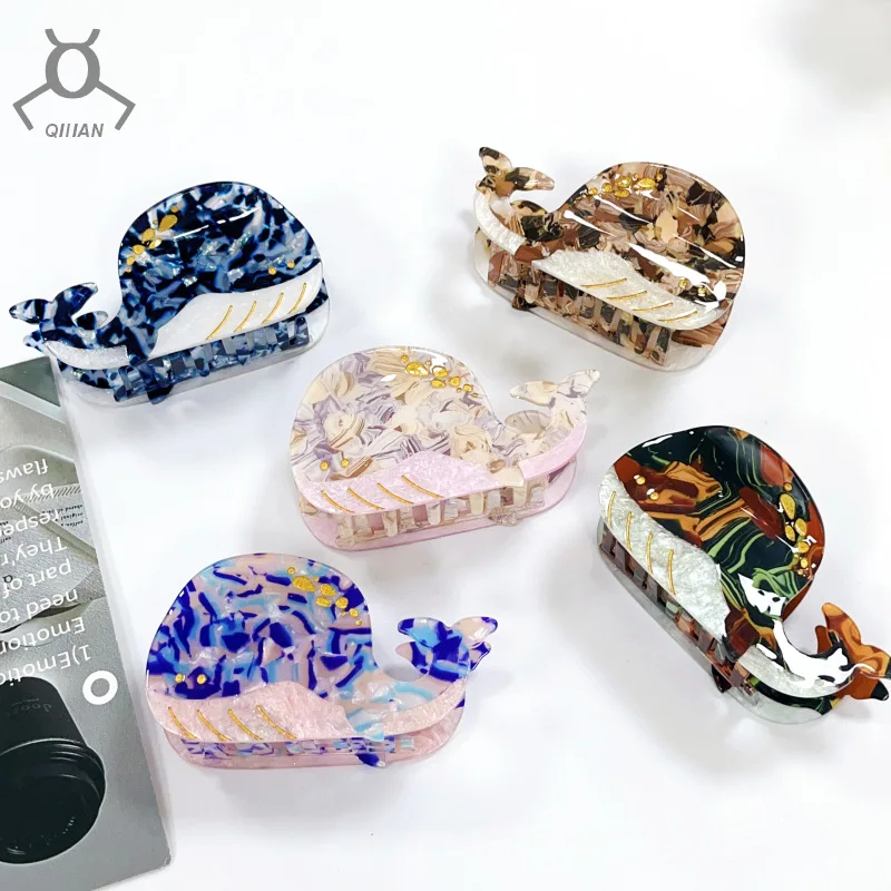 

2025 YHJ Cute Colorful Whales Hair Claw Medium Size Eco-Friendly Material Hair Claw Clips Hair Accessories for Women Girls