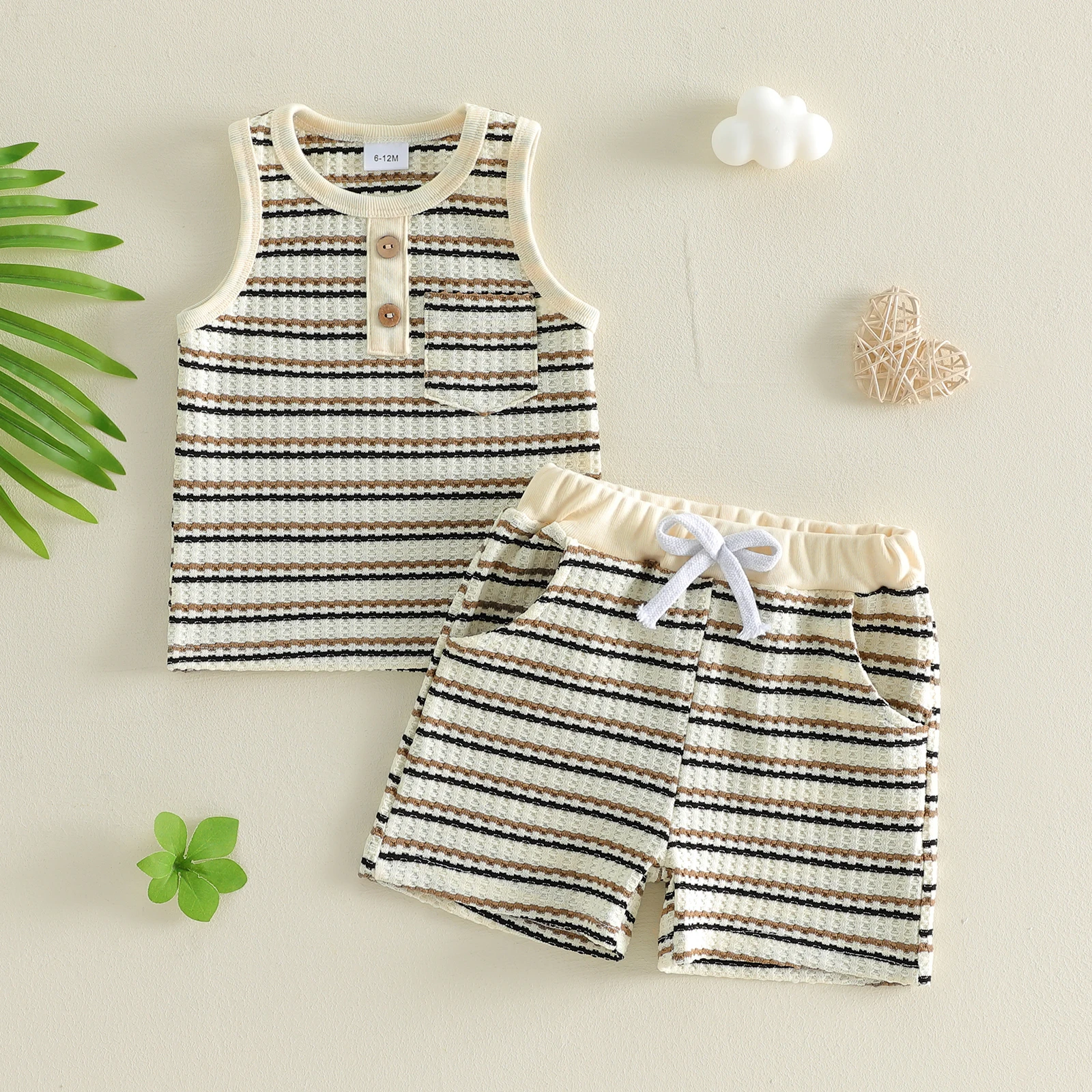1-4Y Baby Kids Boys Shorts Set Striped Tank Top with Elastic Waist Shorts Summer Boys Outfit Set