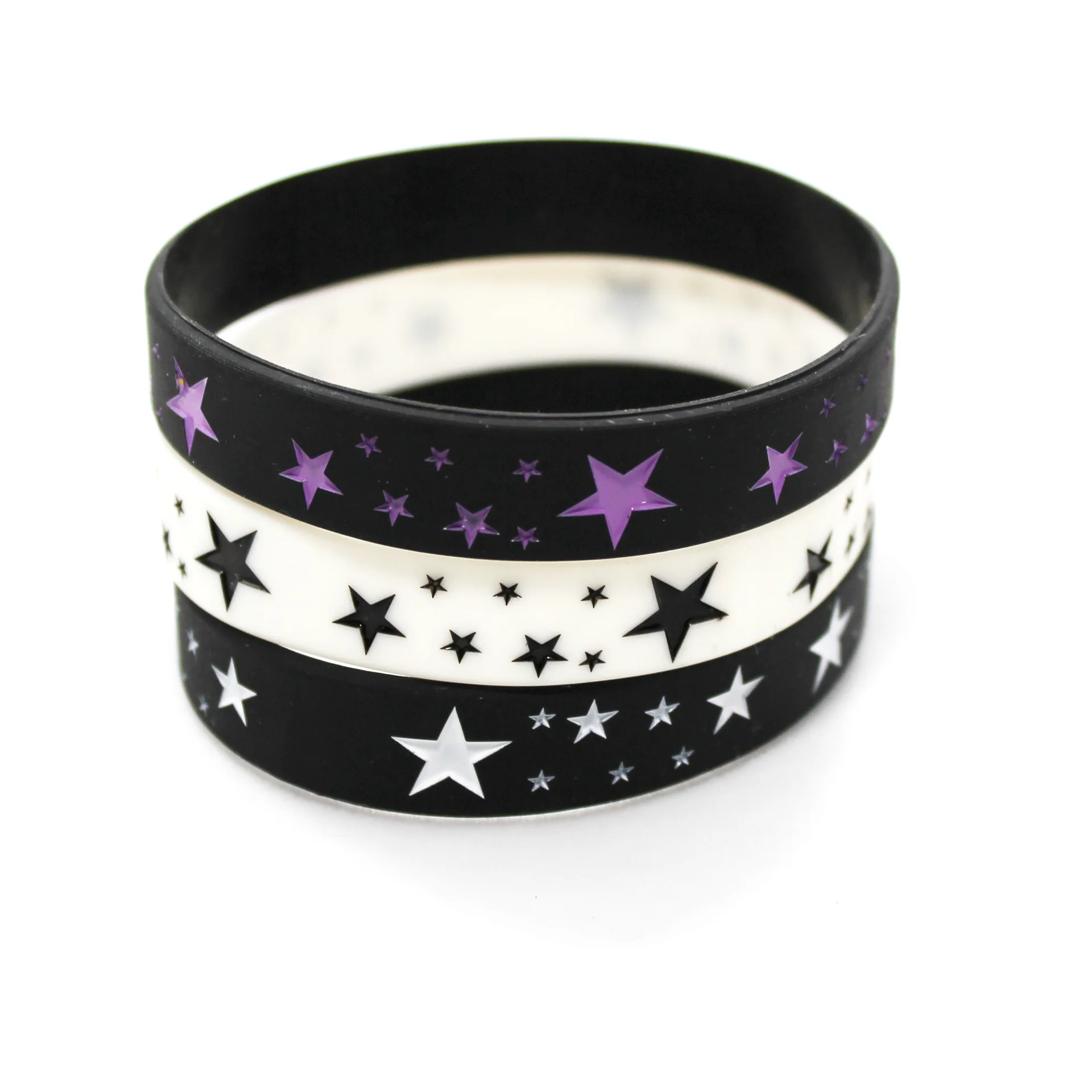 1PC Debossed Printed Stars Sport Band Silicone Wristbands Bracelets Fashion Style Women Men Jerwerly Gifts SH329