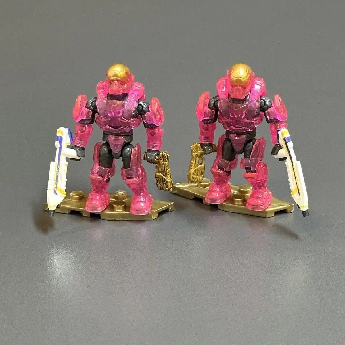 Mega Construx Bloks Construx Acrion Figure Vector Tactical Power Translucent GFT47 Pink UNSC Marine with stands weapons gift toy