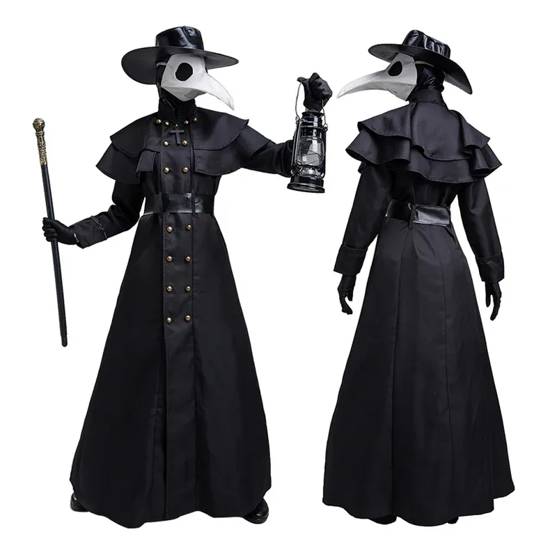 Plague Doctor Medieval Steampunk Robe Halloween Costume for Women Carnival Gothic Christ Cross Witch Cosplay Priest Wizard Mask