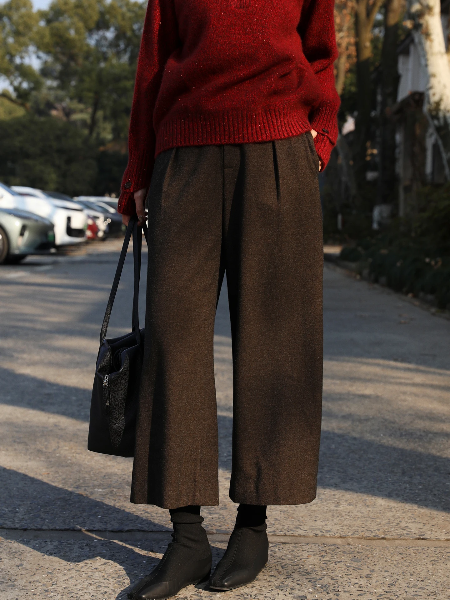 

Повседневные свободные женские брюки прямого кроя кофейного цвета для зимы, теплые, в стиле Zhouzhou Laoan Wind, осенне-зимняя новинка