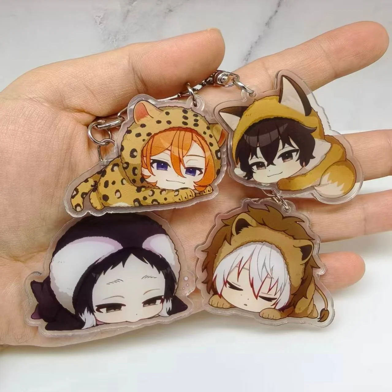 Bungo Stray Dogs BSD Acrylic Keychain Dazai Chuuya Atsushi Akutagawa Animal Hood Chibi Keyring Pendant Backpack Decor Fans Gift