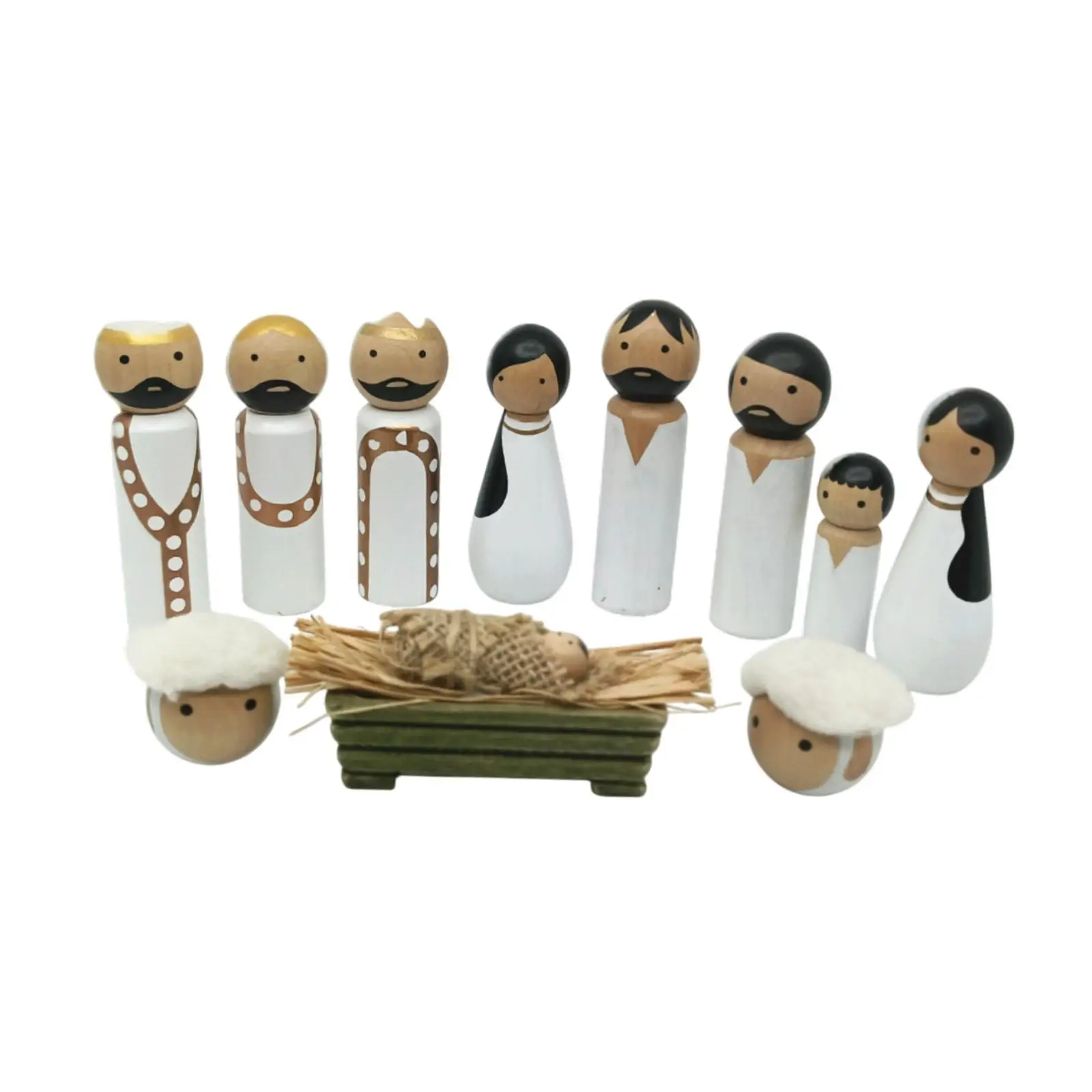 

Wood Crafts Religious Miniature Gift Compact Nativity Scene Statue Set Christmas Decor for Office Holiday Party Bedroom Table