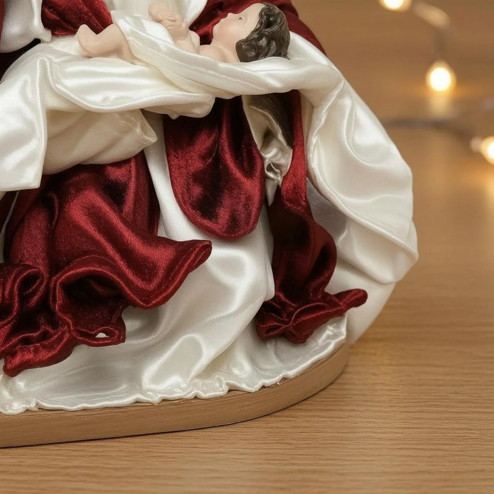 Ceramic Holy Family Scene Glossy Finish Holy Family Figurine Nativity Scene Statue Oval Base House Decoration Classical Style