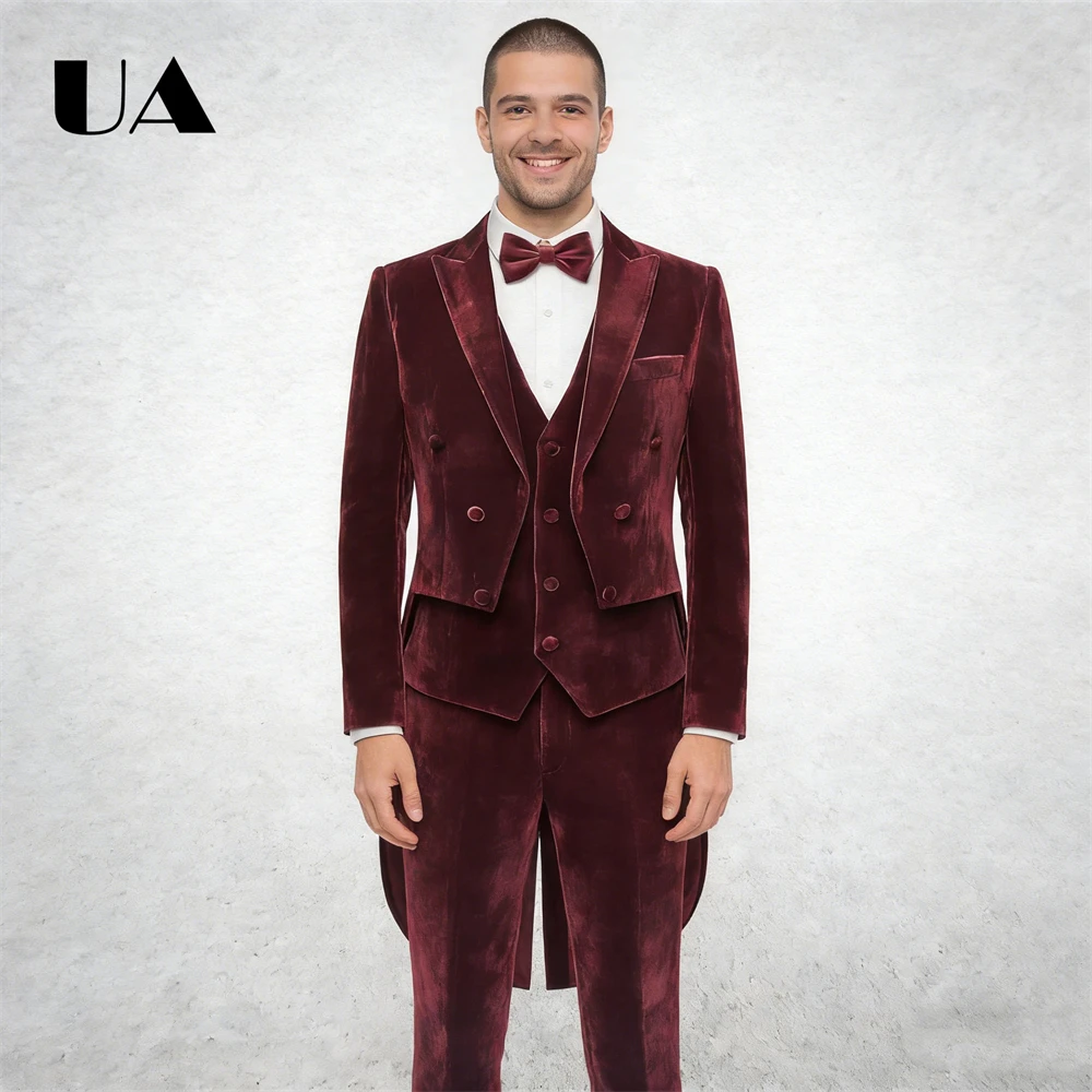 

ULBYANRY 3-Piece Velvet Tailcoat Set for Men, Tailored Fitting Formal Evening Suit Attire XXS-7XL Jacket Vest Pants Tuxedo