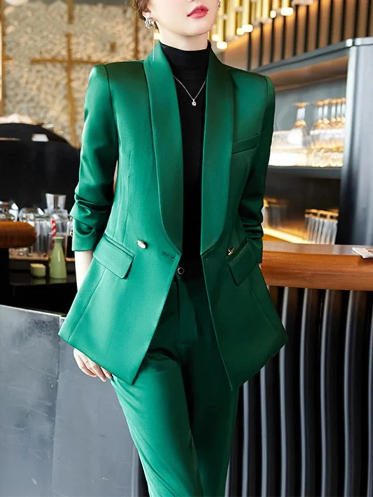 TwoPiece Set For Women Office Advanced Sense Dames Suit 2023 Winter Dubbele Rij Knopen Kraag Blazers Elegante Casual Broekpakken