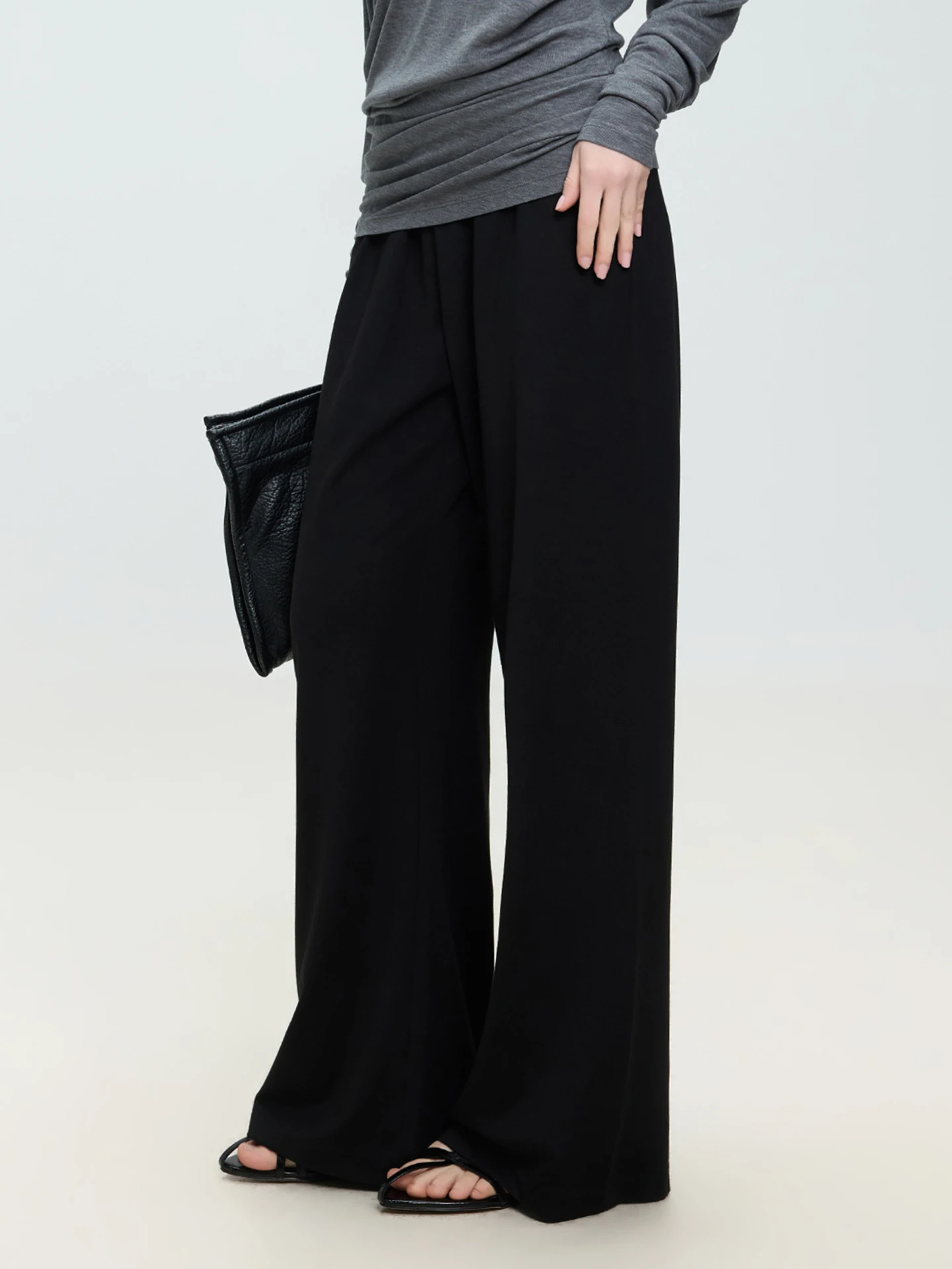 

Брюки LUR Ice Silk Drape с широкими штанинами, весенняя новинка, черные, с завязками, с высокой талией, утягивающие, повседневные, свободного кроя, однотонные