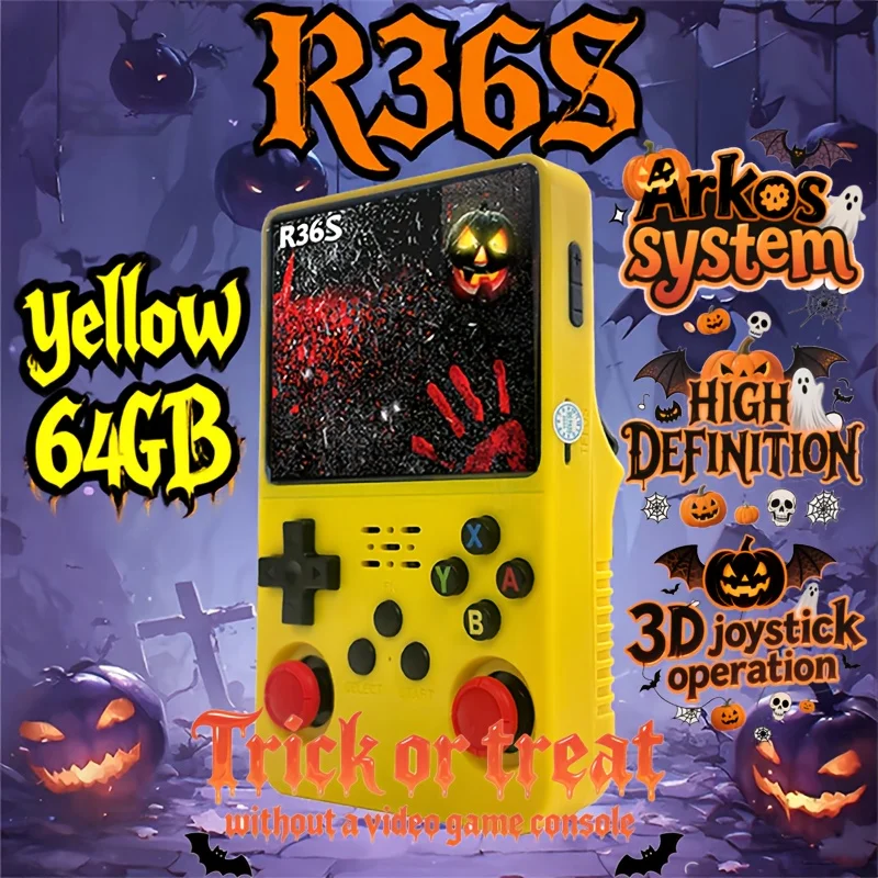 وحدة تحكم ألعاب محمولة باليد WUDS R36S مع شاشة عالية الدقة مقاس 3.5 بوصة، وبطارية قابلة لإعادة الشحن - هدية مثالية للاعبين