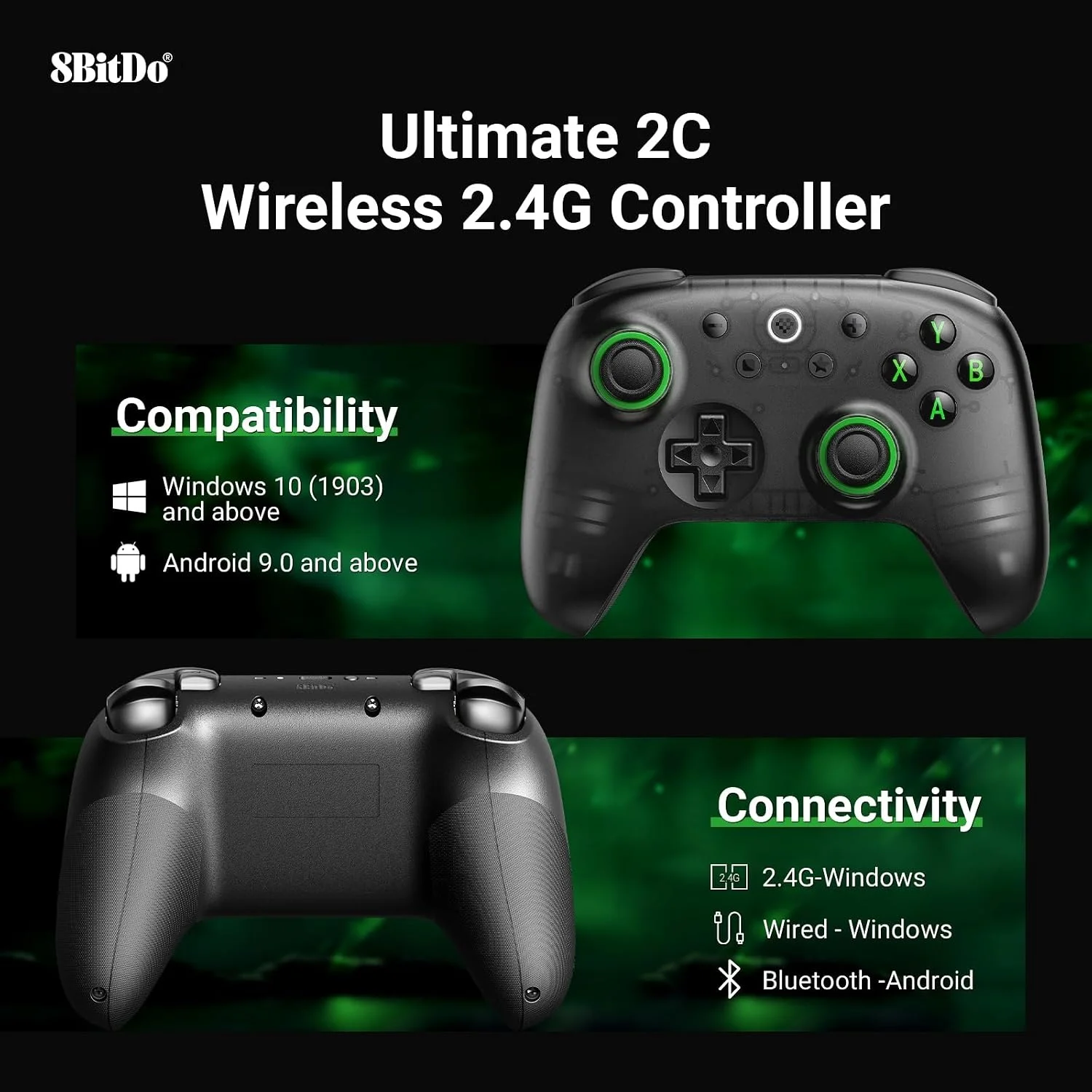 8BitDo Ultimate 2C Wireless Gaming Controller Hall Effect Joystick for Windows 10,11 Steam Deck Raspberry Pi Android PC Gamepad