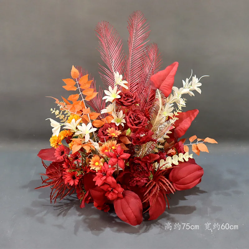 Wedding Red Potted Flowers Road FlowerWedding Floral Ball Orange Gold TableFlowers Background Decorative FlowersChinese Prop