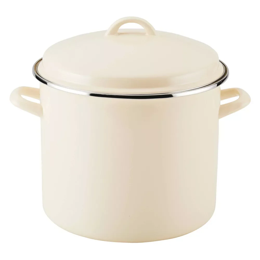 12qt Enamel-on-Steel Induction Stockpot with Lid Almond