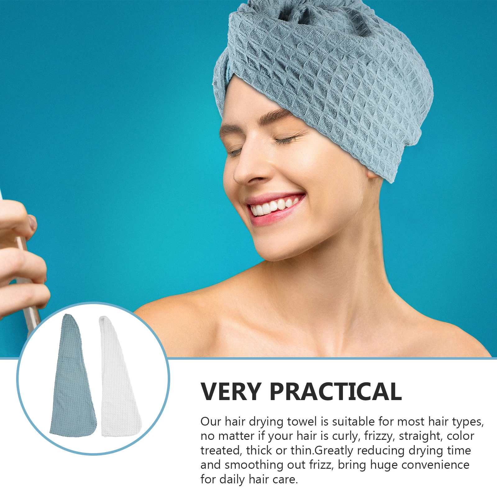 

2pcs Dry Cap Fast Drying Hair Towel Waffle Hair Drying Hat For Women Breathable Absorbent Shower Caps Quick Wrap Adult