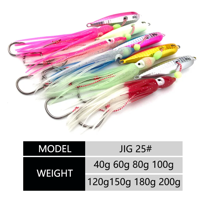 OBSESSION J25 Inchiku Squid Lure Metal Slow Jig Bait Head Skirts Hook 40g-200g Sinking Saltwater Sea Fishing Spinning Jig Lures