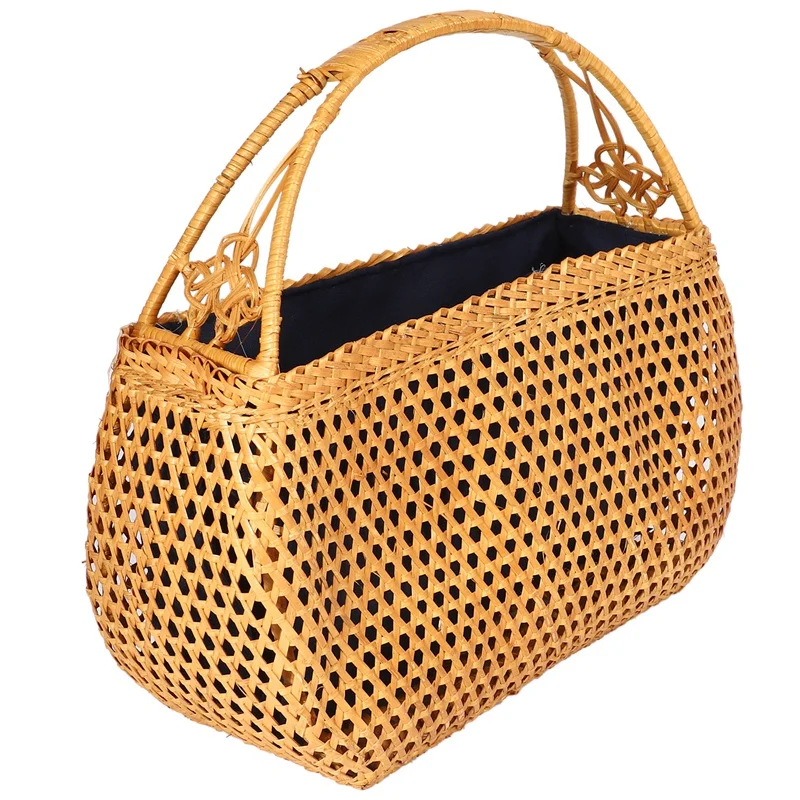 Women Bamboo Bags Bohemian Female Summer Beach Handbag Lady Vintage Rattan Knitted Bag Hollow Handmade Woven Basket Tote