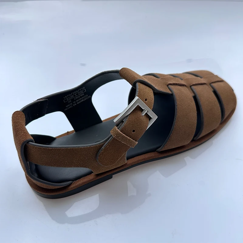 Mrxmus Dutit Roman Style Cowhide Leather Fashion Sandals 2024 Summer Retro Buckle Decorative Flat Shoes Female