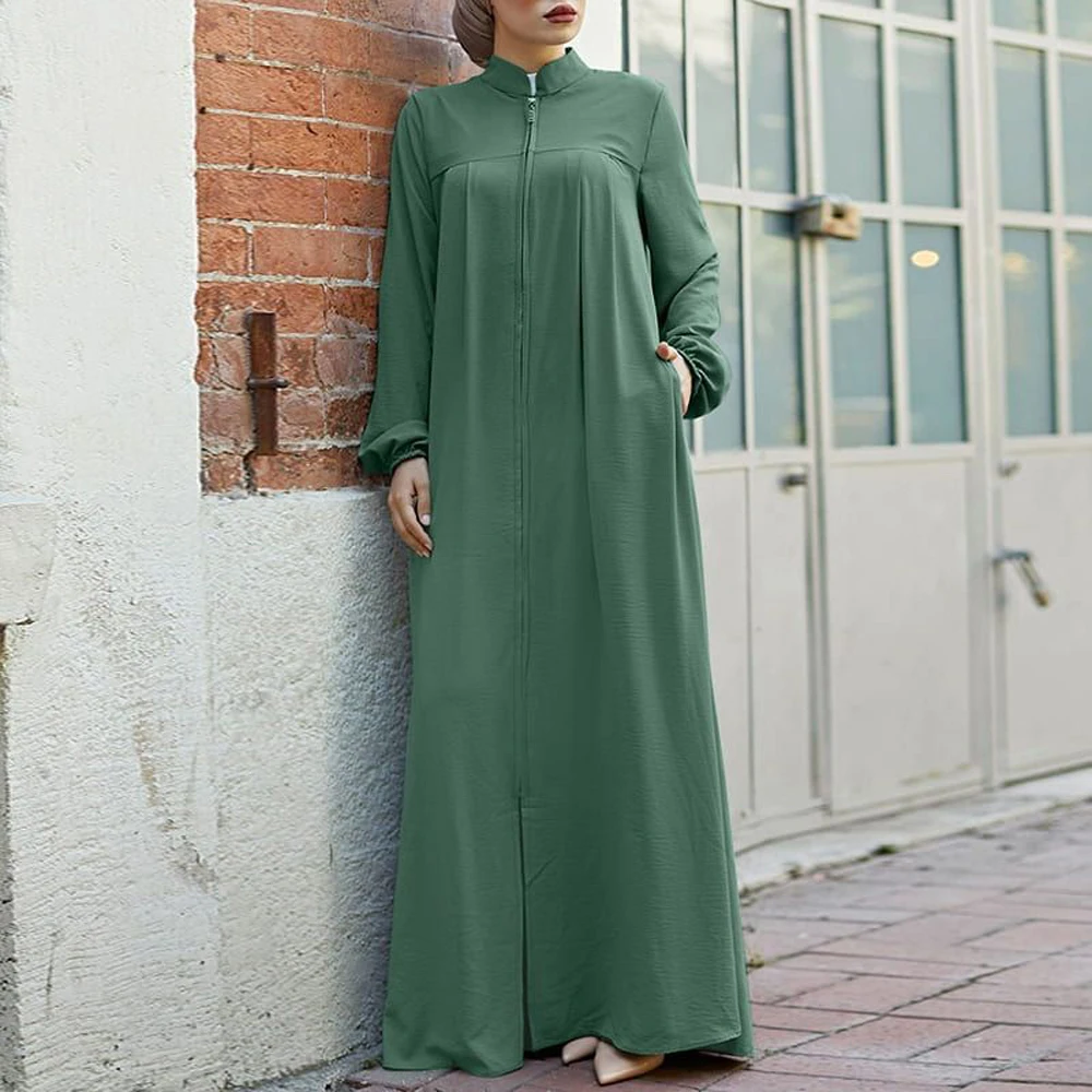 S-5XL Black Green Long Dresses Casual Loose Plus Size Clothes Chubby Woman Home Robe Muslim Arabic Malayan Female Cheap Elegant