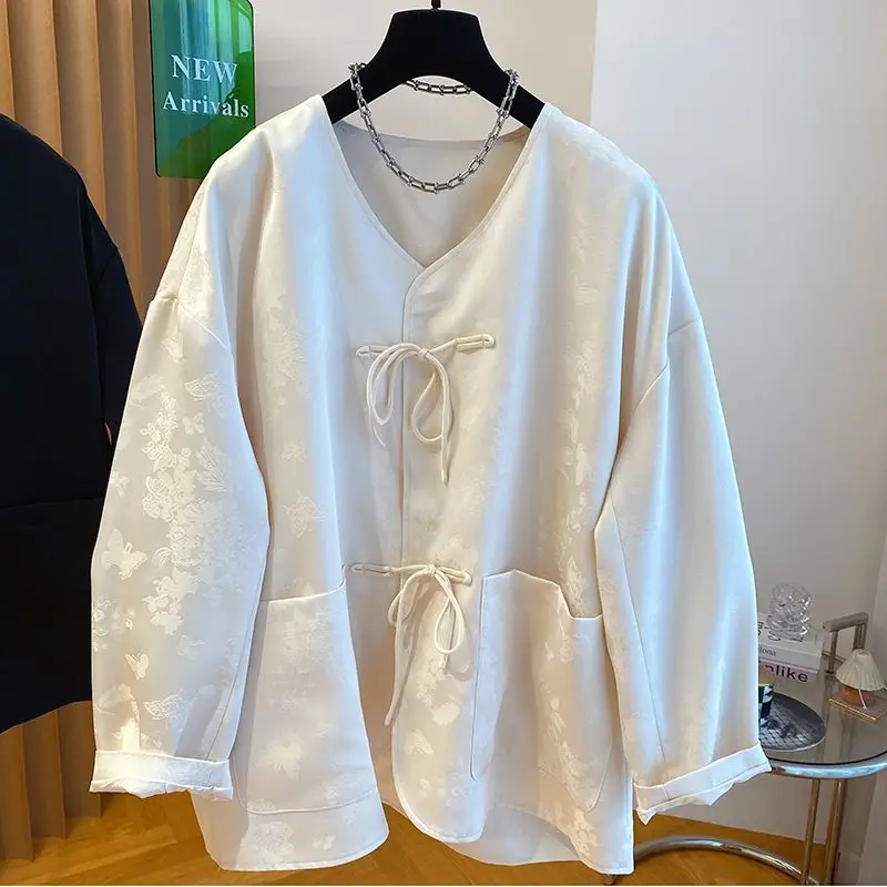 Pan Button Cardigan Jacket for Women's Spring New Style, Loose Fitting, Flesh Blocking, Slimming and Stylish Top