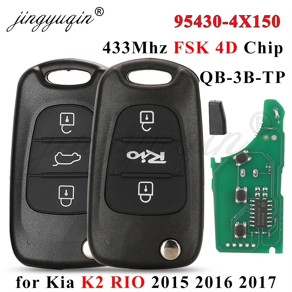 jingyuqin 95430-4X150 Remote Car Key 433Mhz FSK 4D Chip for Kia RIO K2 2015+ Flip Folding Auto Key Fob Control