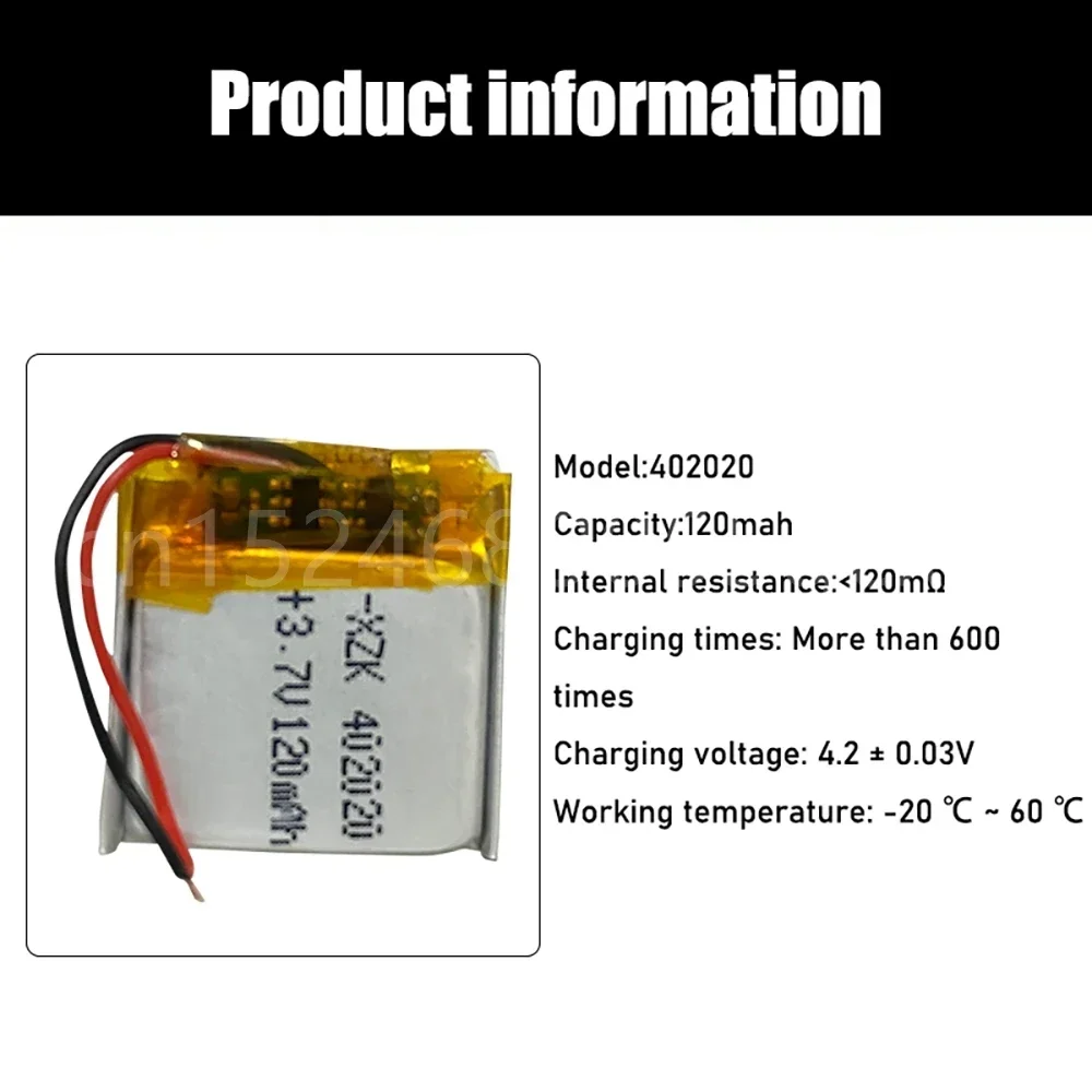 Batterie aste en lithium polymère, 402020 V, 3.7 mAh, pour MP3, MP4, MP5, casque Bluetooth, bracelet intelligent, 120