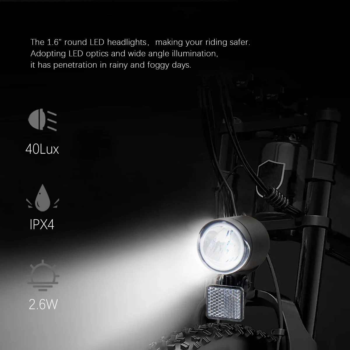 LED Bicycle Headlight DH002 Flashlight with 2 Pin SM/WP Plug for Ebike Accessories 24V 600LM Front Light