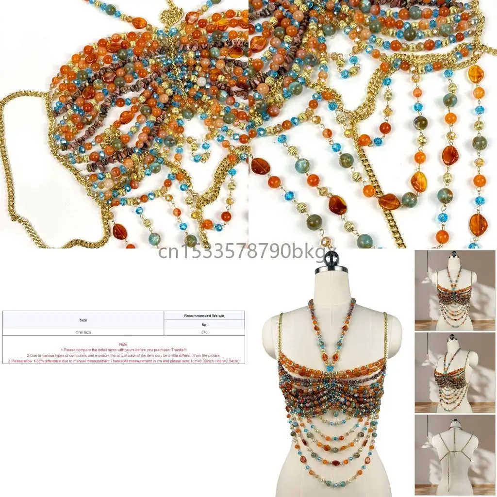 

Women's Elegant Halter Neck Body Jewelry Vest Multicolor Acrylic Beaded Embellished Body Chain Summer Parties Outfit J78E