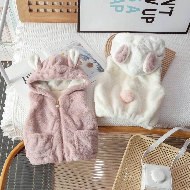 1 2 3 4 Years Baby Girls Vest Coat Cute Rabbit Baby Jacket For Girls Hooded Waistcoat Autumn Newborn Outwear Children Clothing