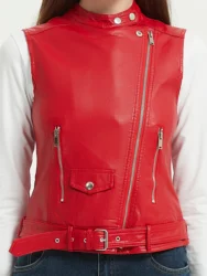 2023 Women Motorcycle Black Red PU Faux Leather Sleeveless Jackets Lady Autumn Plus Size 5XL Belt Zippers Vest Pocket Waistcoats