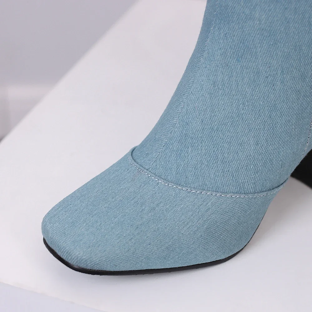 New Winter Black Blue Women Knee High Riding Boots Hot Round Toe High Heels Lady Casual Shoes Plus Big Size 12 43 45 48 view 4