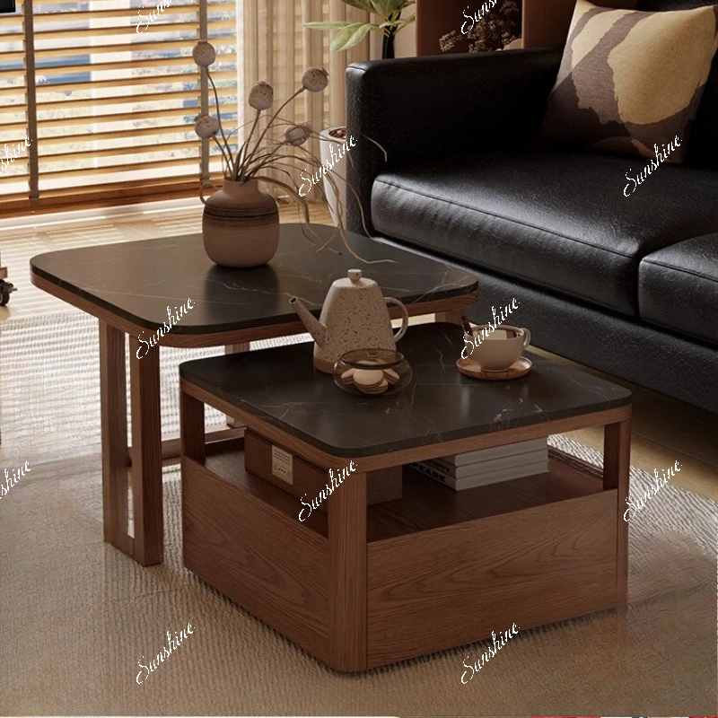 Solid wood telescopic square combined living room home small apartment modern simple tea table
