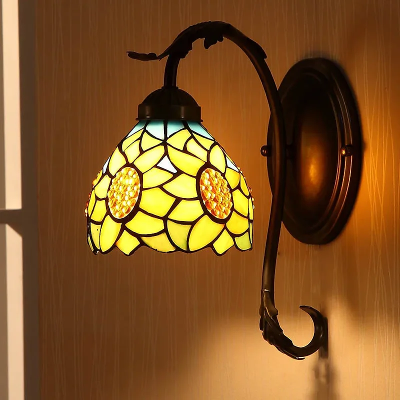 Vintage Tiffany estilo europeo LED E27 lámpara De Pared girasol Bohemia Pastoral rústico aplique De Pared dormitorio Lampara De Pared accesorio