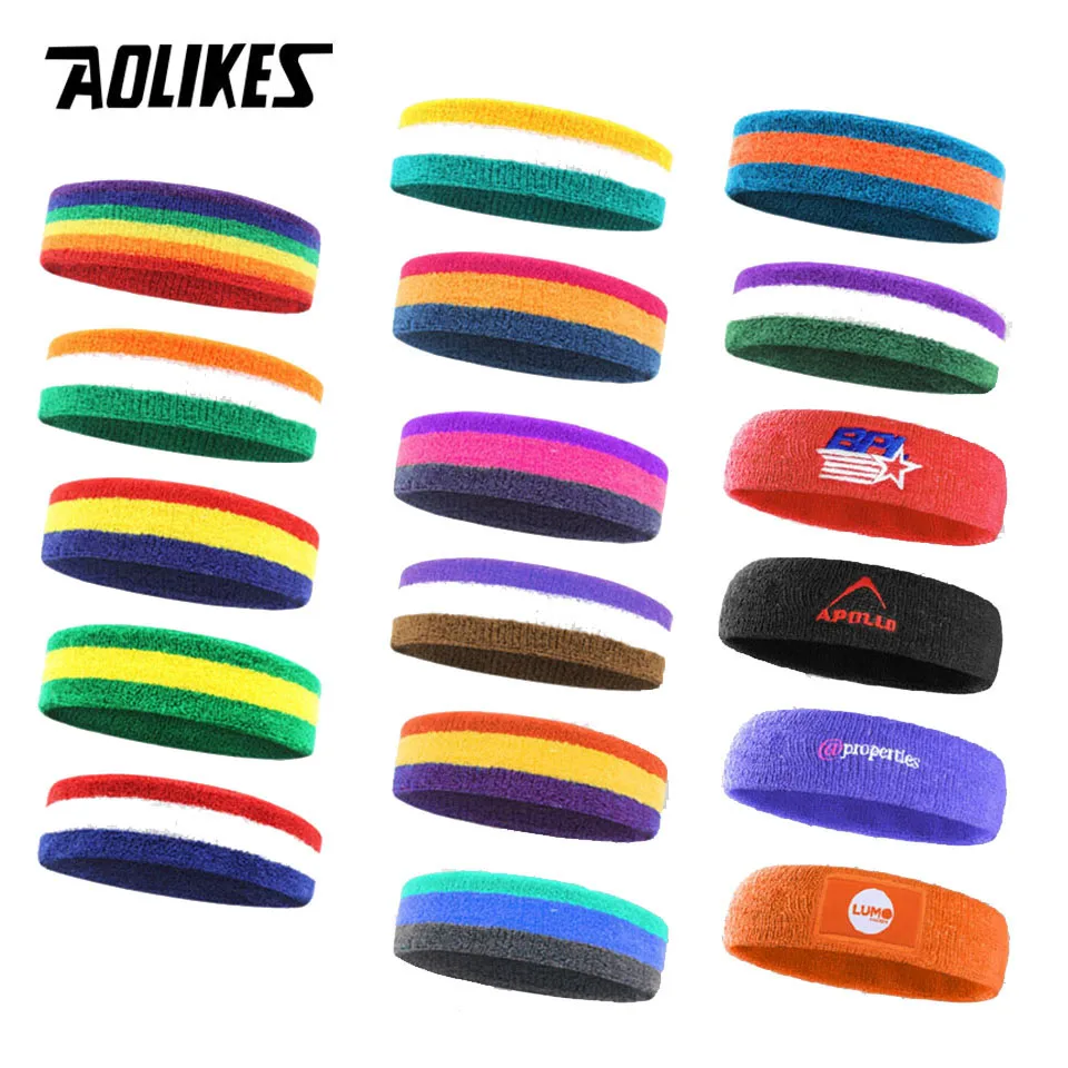 AOLIKES Cotton Athletic Headband Elastic Sweatbands Women Men Basketball Sports Gym Fitness Sweat Band Volleyball Tennis