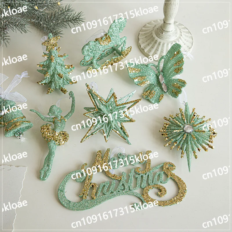 New Christmas Ornaments Green Butterfly Pendant Christmas Tree Pendant European Plastic Arrangement