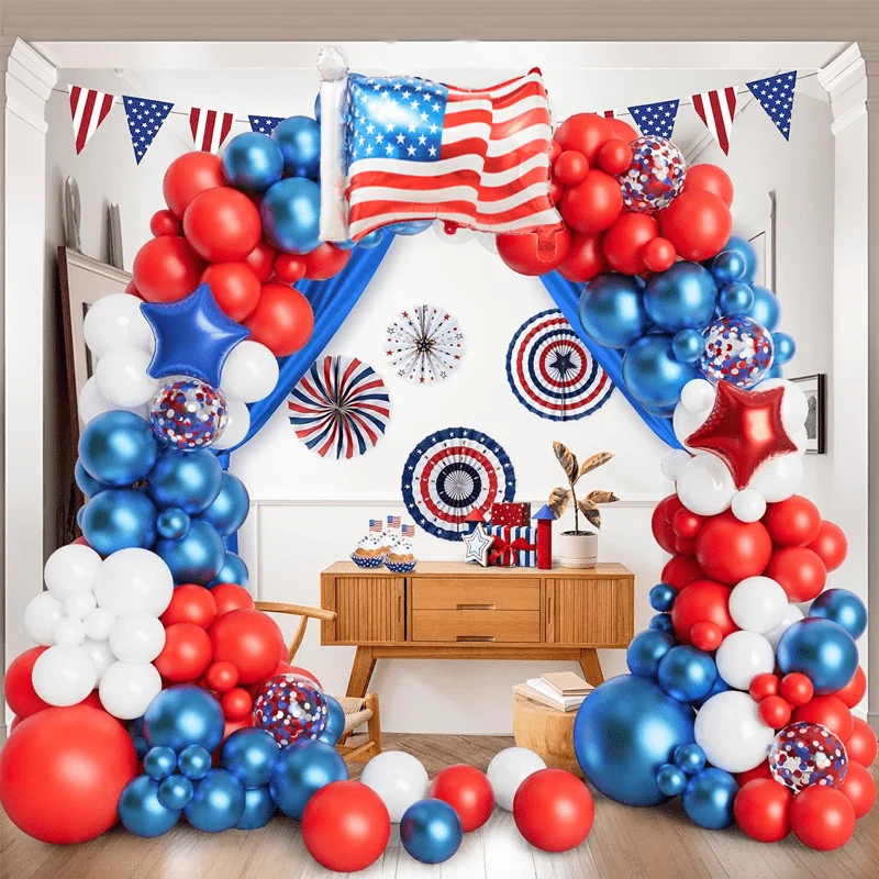 132 Stück rotes, weißes und blaues Ballon-Girlanden-Set, Luftballons, geeignet für die Dekoration von Abschlussfeiern, Unabhängigkeitstag, Ballonbogen