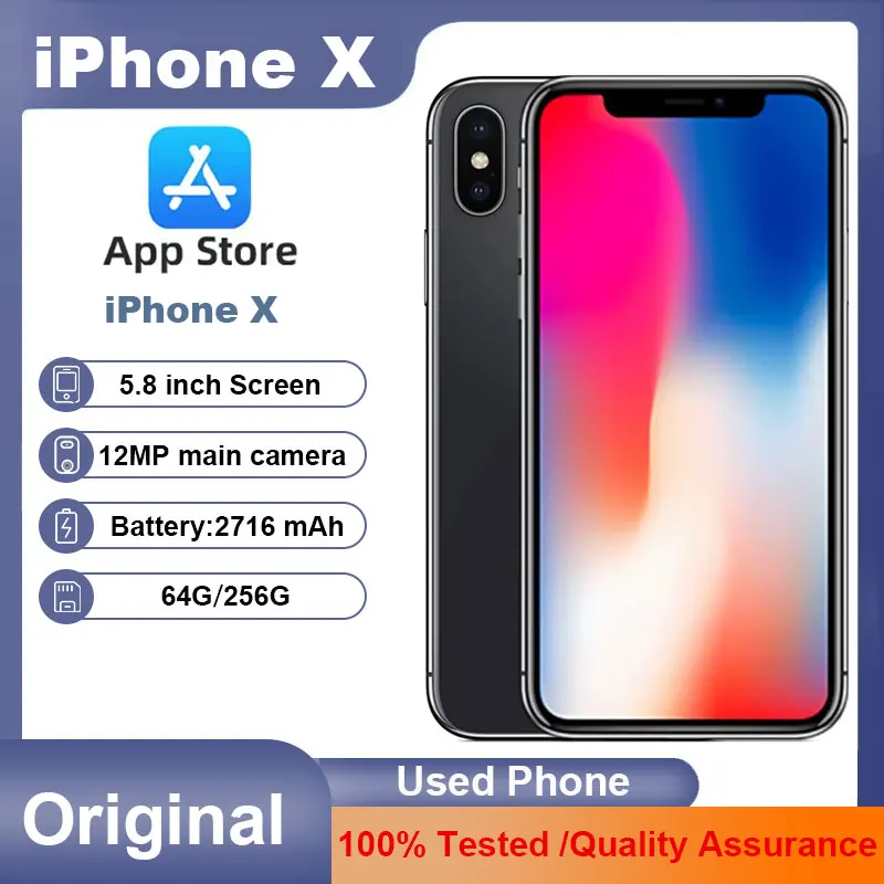 هاتف iPhone X 4G LTE الأصلي غير مقفول 64GB/256GB ROM 5.8 "A11 Bionic Chip Hexa Core FACE ID iphone x الهواتف الذكية المستخدمة