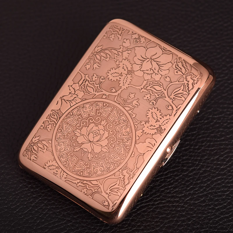 Retro Pink Gold Cigarette Case, Hand Carved, Pixiu Printing, Pressure Resistant Material, Men\'s Gift Accessories, 14-16Pcs