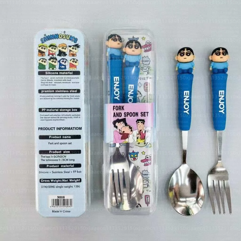 Anime Crayon Shin-Chan Fork And Spoon Set Cartoon Figure Durable Stainless Steel Portable Travel Cutlery Birthday Christmas Gift image 3