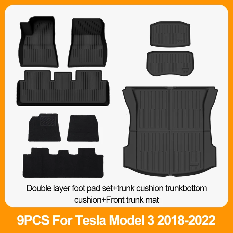 Auto Vloermatten Voor Tesla Model 3 2018 2019 2020 2021 2022 Premium All Weather Anti-Slip Waterdichte Tpe vloer Liners Mat Pads