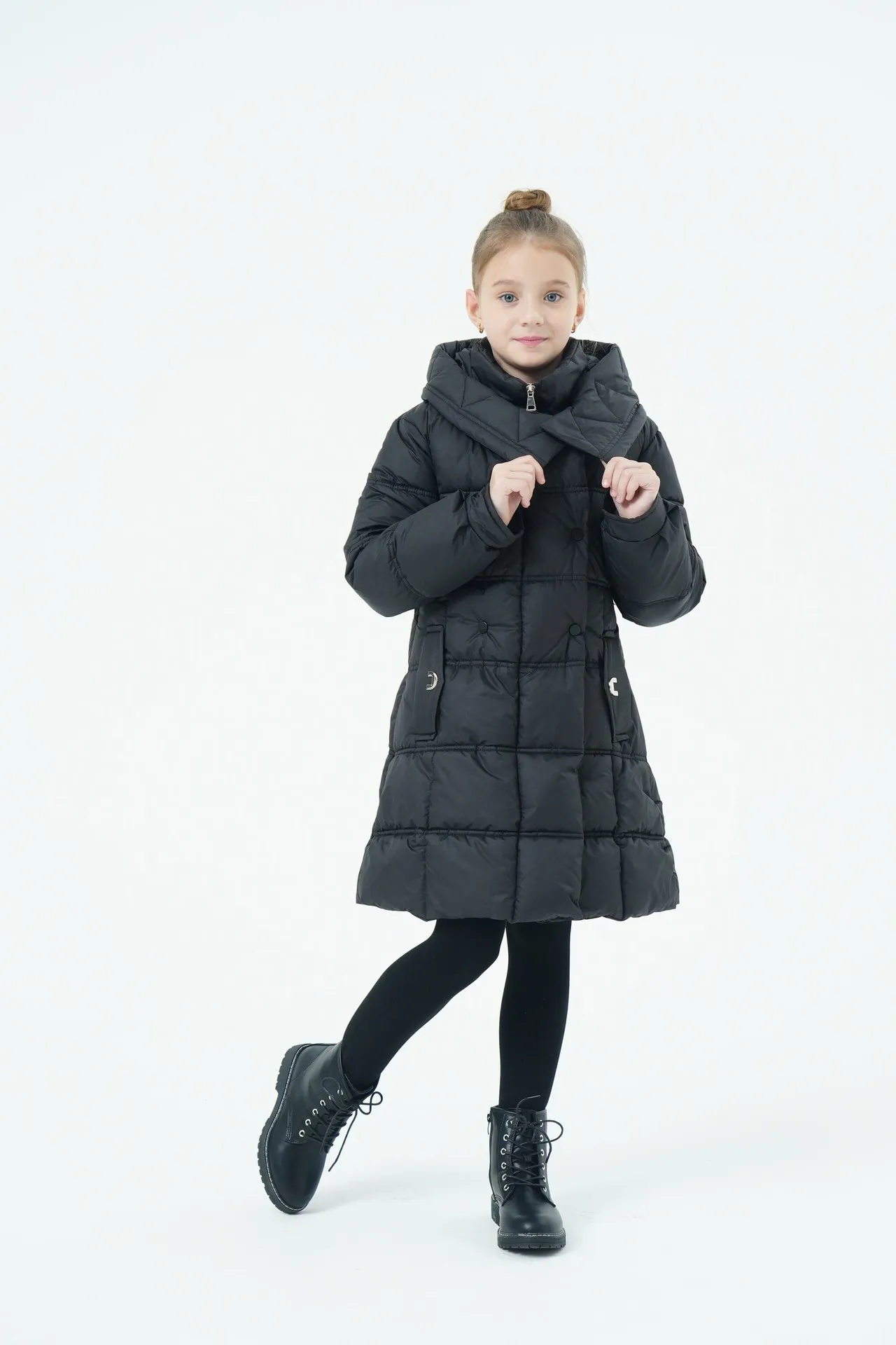 Mädchen Winter Langer Puffermantel mit Kapuze Doppelreihige Dicke Warme Gefütterte Jacke Junior Kinder Winddichte Schule Oberbekleidung 6-14 Jahre – Detail 17