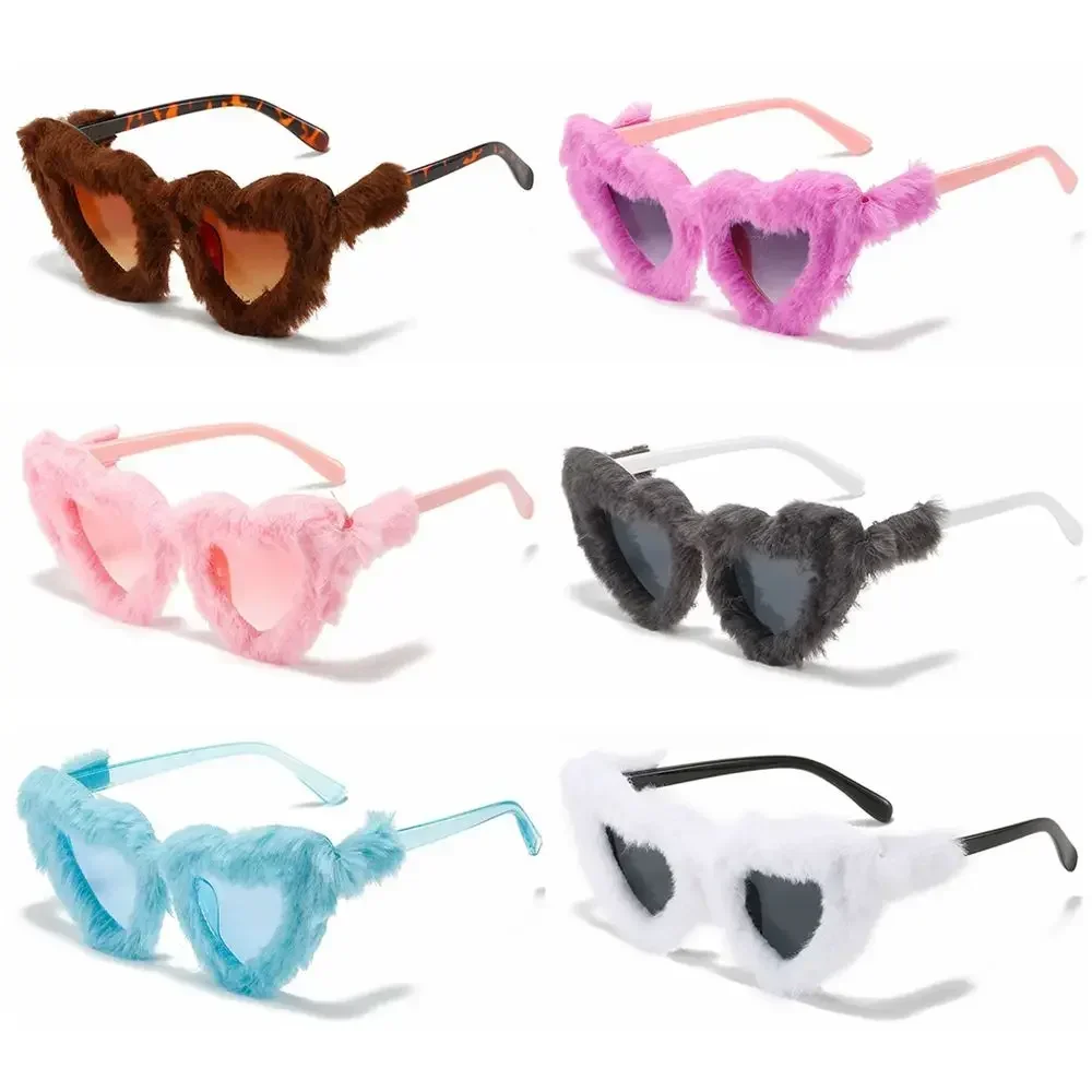 Nwe Fashionable Oversized Plush Sunglasses for Women Soft and Fluffy Square Frame Sunglasses Novel Party Role-playing Glasses