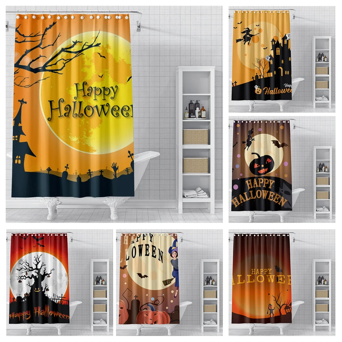 Home decoration shower curtains bathroom waterproof curtain fabric Modern Nordic Living Room happy Halloween Autumn Pumpkin