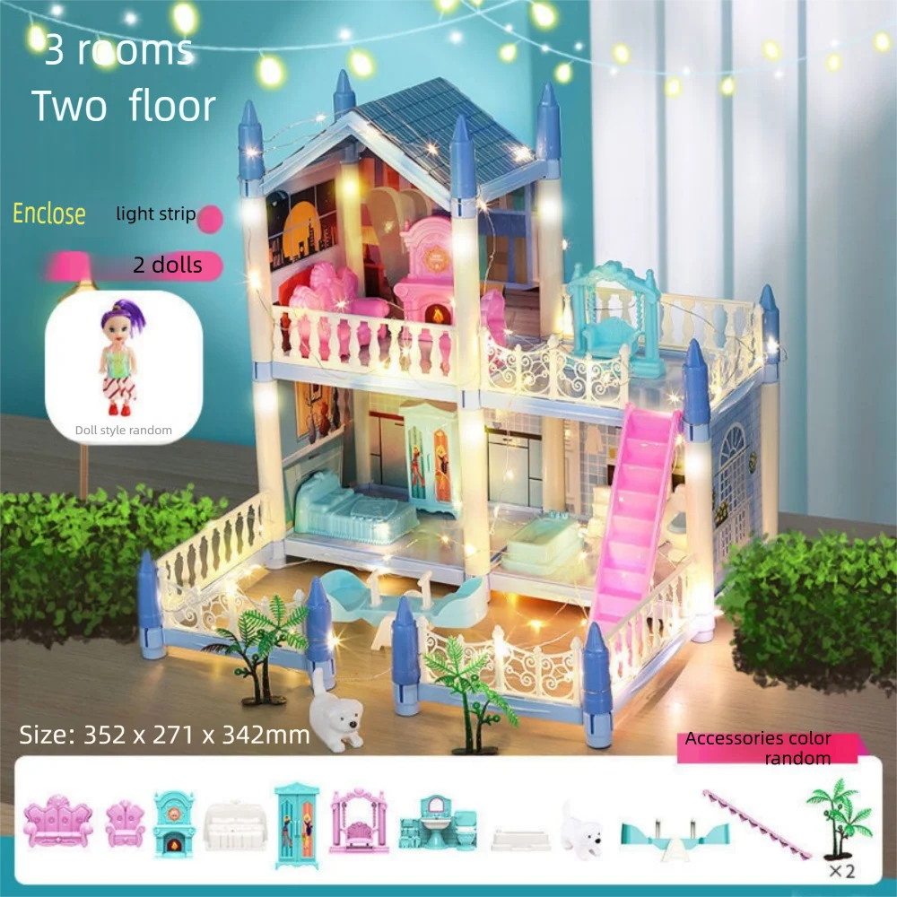 

Blue Doll Houses Plastic DIY Accessories Assembled Toy House Developmental Toys Variety Size Mini Dollhouse Model