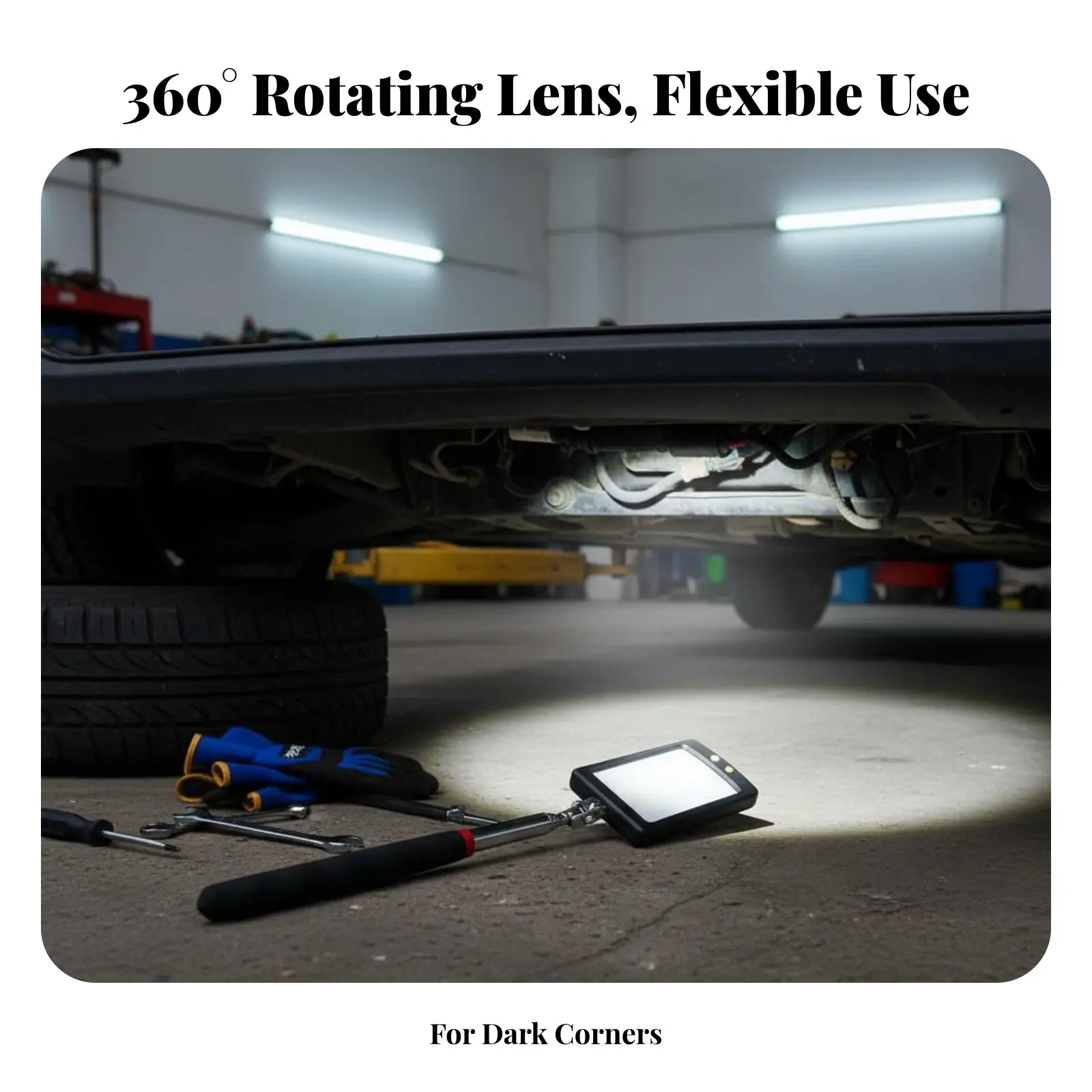 Vehicle Undercarriage Mirror Double Joint Joint Telescopic Inspection Mirror Non-Slip Grip for Technicians