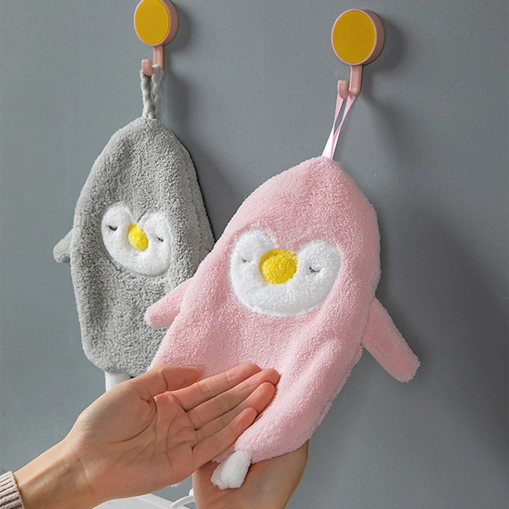 2 قطعة شكل البطريق المرجان الصوف مناشف اليد للمنزل الحمام المطبخ ماصة لا تتلاشى منشفة معلقة منديل الزخرفية #2