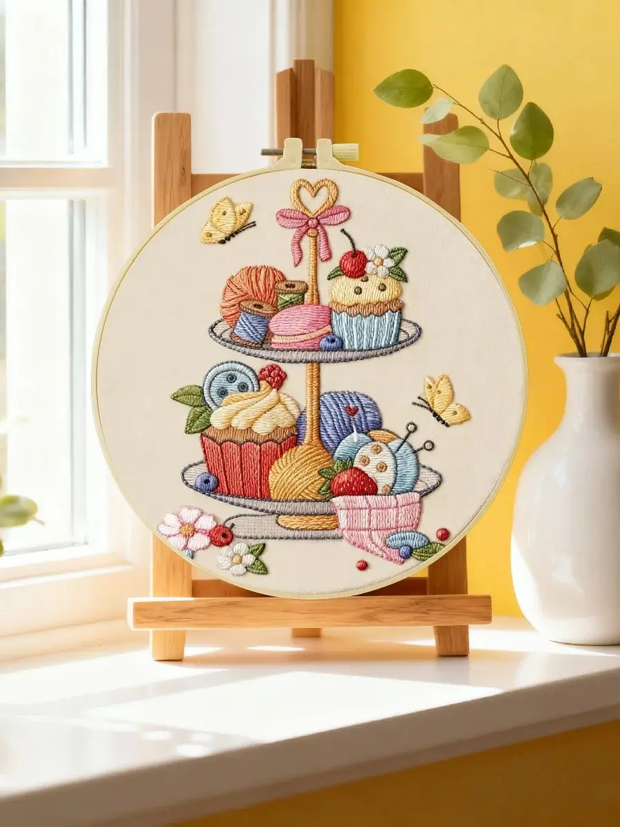 1 Stück 20X20CM/15X15CM 7,87/6,3 Zoll Dessert-Stickerei-Starter-Kit DIY-Kit DIY-Stickerei-Set Handarbeiten Heimdekoration – Detail 6
