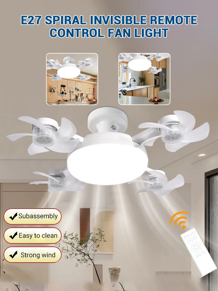 

Интеллектуальный потолочный вентилятор-светильник для кухни с мощным обдувом, бесшумный, легко чистится, цоколь E27, вентилятор-светильник для ресторана, безопасный для глаз.