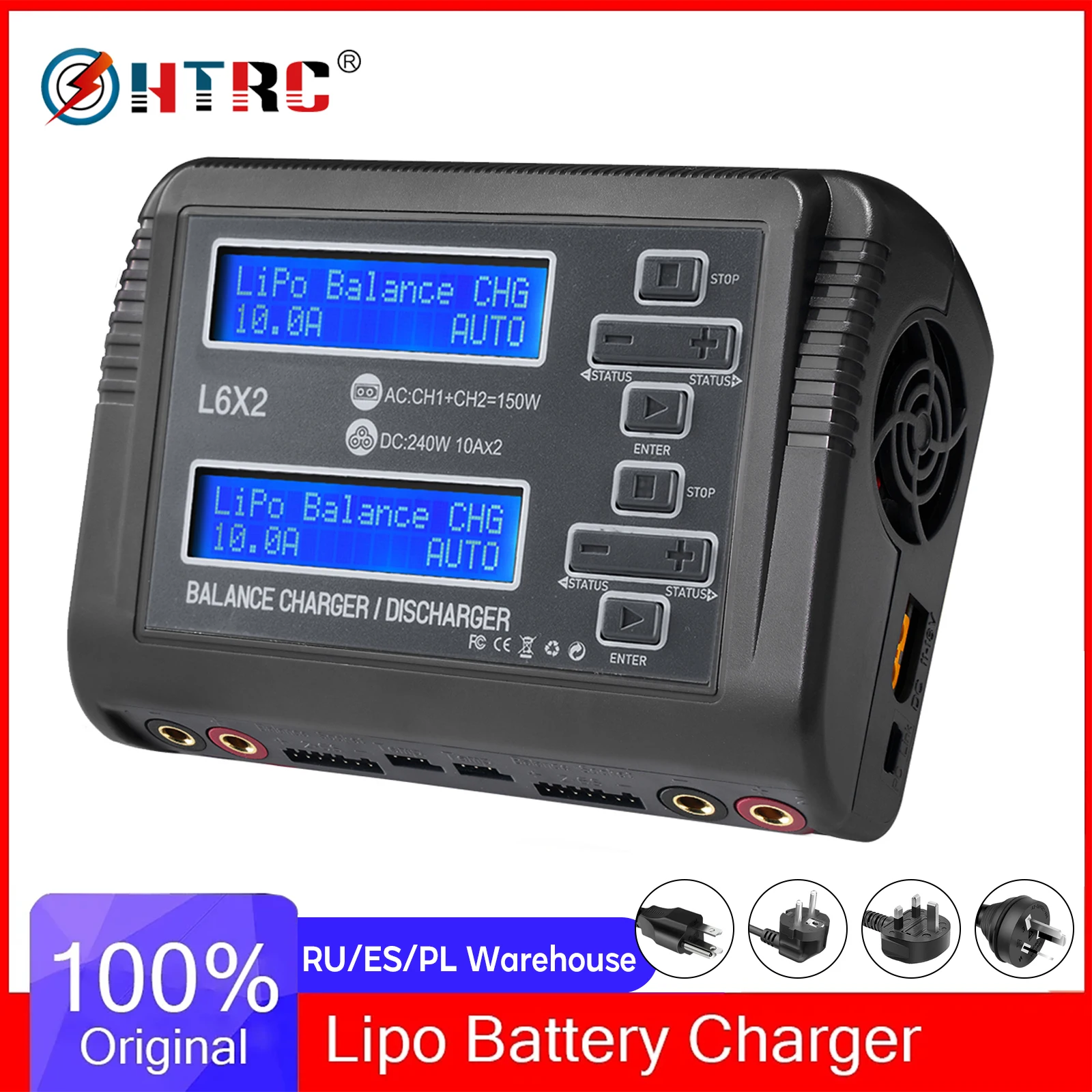 Nabíječka L6 DUO LiPo baterií AC 150W DC 240W 10A dvoukanálová DC RC vybíječka pro LiPo, LiHV, LiFe, Li-Lon, NiCd, NiMh, PB baterie - náhled 2