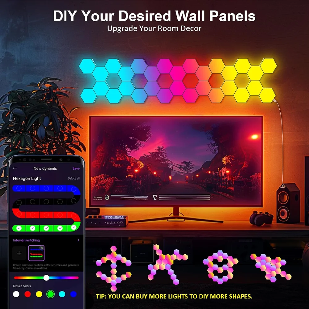 Led Lighting Wall Decor - Lampu LED RGB USB Bentuk Heksagon,