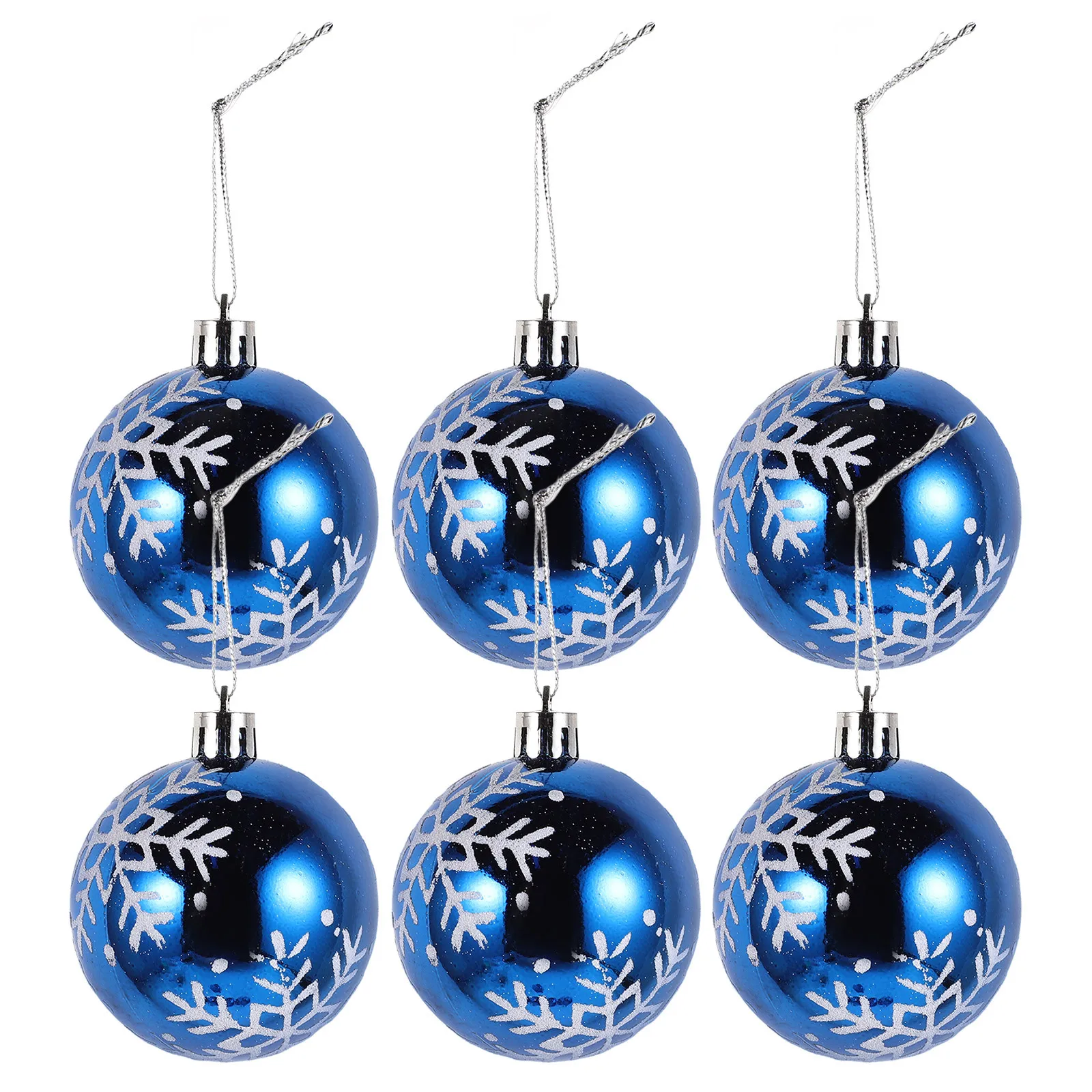 

6Pcs Christmas Ball Hanging Pendant Bright Plastic Plating Snowflake Painted 6Cm Ornaments Tree Wall Window Holiday Party